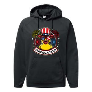 Firequacker 4th Of July Rubber Duck Usa Flag Performance Fleece Hoodie