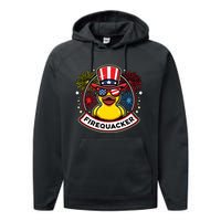 Firequacker 4th Of July Rubber Duck Usa Flag Performance Fleece Hoodie