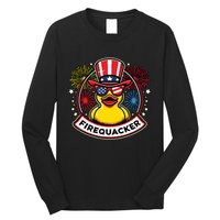 Firequacker 4th Of July Rubber Duck Usa Flag Long Sleeve Shirt