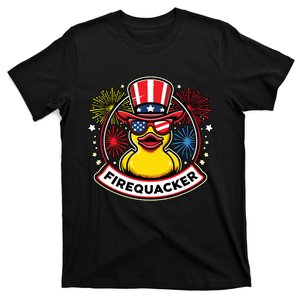 Firequacker 4th Of July Rubber Duck Usa Flag T-Shirt