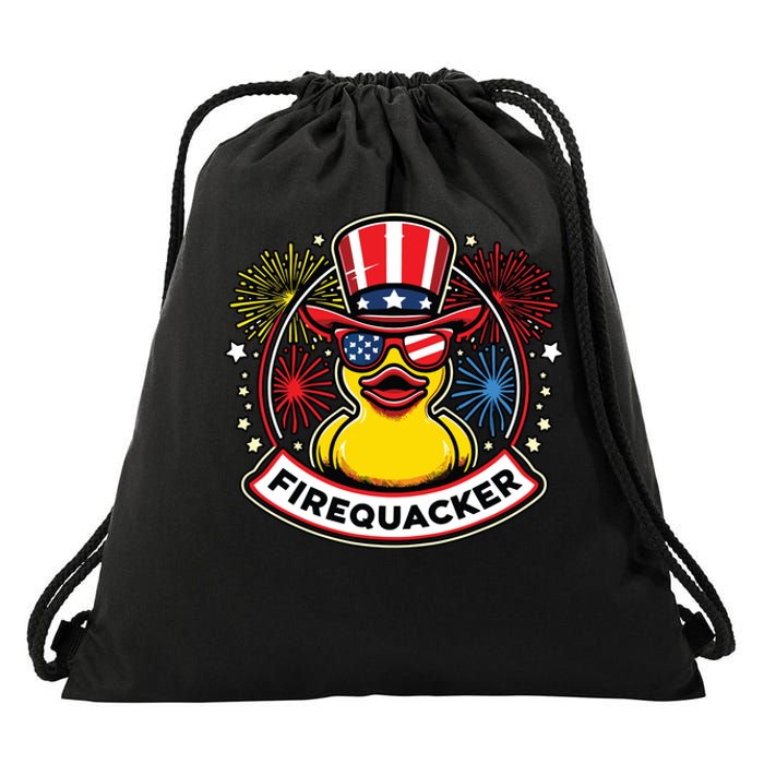 Firequacker 4th Of July Rubber Duck Usa Flag Drawstring Bag