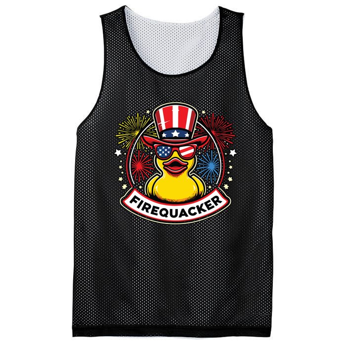 Firequacker 4th Of July Rubber Duck Usa Flag Mesh Reversible Basketball Jersey Tank