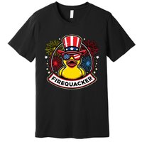 Firequacker 4th Of July Rubber Duck Usa Flag Premium T-Shirt