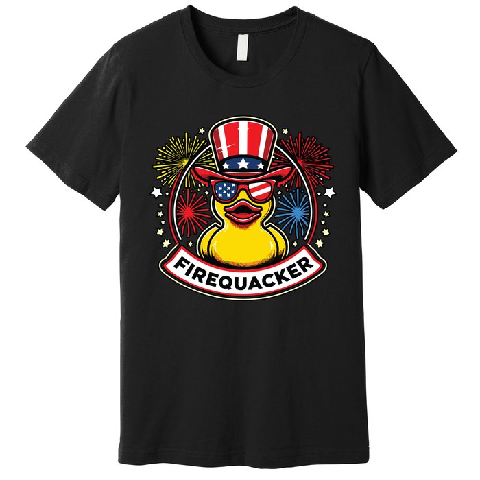 Firequacker 4th Of July Rubber Duck Usa Flag Premium T-Shirt