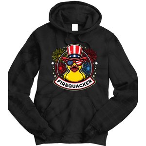 Firequacker 4th Of July Rubber Duck Usa Flag Tie Dye Hoodie