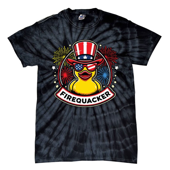 Firequacker 4th Of July Rubber Duck Usa Flag Tie-Dye T-Shirt