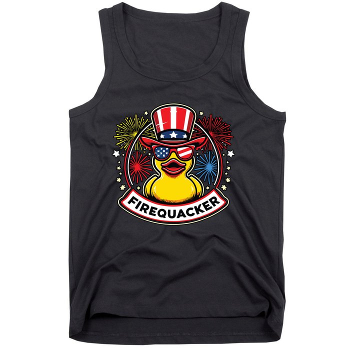 Firequacker 4th Of July Rubber Duck Usa Flag Tank Top