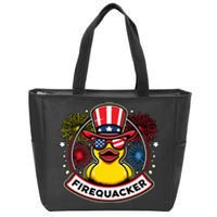 Firequacker 4th Of July Rubber Duck Usa Flag Zip Tote Bag