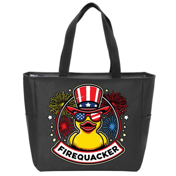 Firequacker 4th Of July Rubber Duck Usa Flag Zip Tote Bag