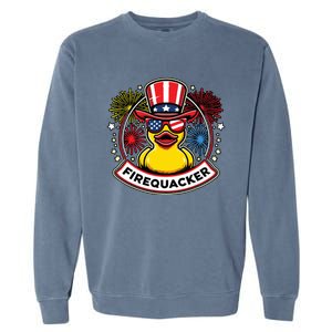 Firequacker 4th Of July Rubber Duck Usa Flag Garment-Dyed Sweatshirt