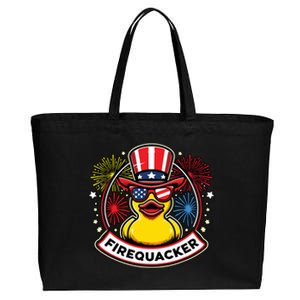 Firequacker 4th Of July Rubber Duck Usa Flag Cotton Canvas Jumbo Tote