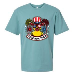 Firequacker 4th Of July Rubber Duck Usa Flag Sueded Cloud Jersey T-Shirt