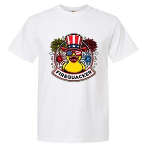 Firequacker 4th Of July Rubber Duck Usa Flag Garment-Dyed Heavyweight T-Shirt