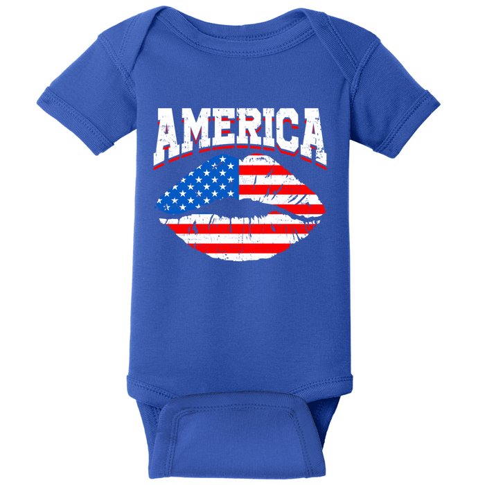 Funny 4th Of July American Flag Lips Mama Mom Sister Great Gift Baby Bodysuit