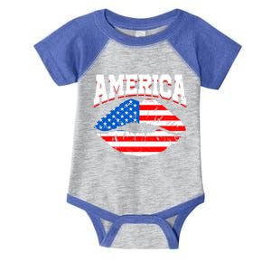 Funny 4th Of July American Flag Lips Mama Mom Sister Great Gift Infant Baby Jersey Bodysuit