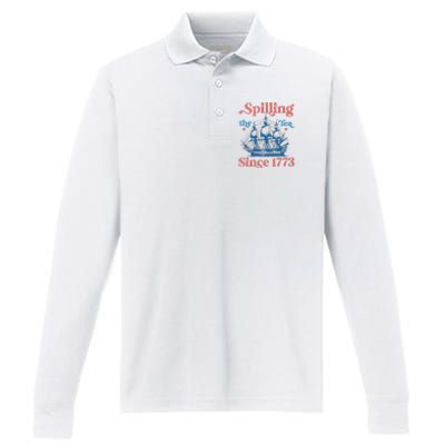 Funny 4th Of July Spilling The Tea Since 1773 Fourth Of July Performance Long Sleeve Polo