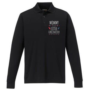 Funny 4th Of July Birthday Mommy Of The Little Firecracker Gift Performance Long Sleeve Polo