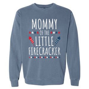 Funny 4th Of July Birthday Mommy Of The Little Firecracker Gift Garment-Dyed Sweatshirt