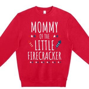 Funny 4th Of July Birthday Mommy Of The Little Firecracker Gift Premium Crewneck Sweatshirt