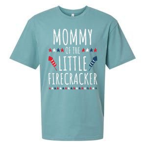 Funny 4th Of July Birthday Mommy Of The Little Firecracker Gift Sueded Cloud Jersey T-Shirt