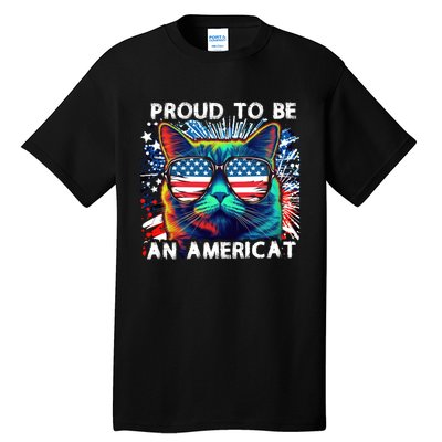 Funny 4th Of July Cat | Proud To Be An Americat Tall T-Shirt