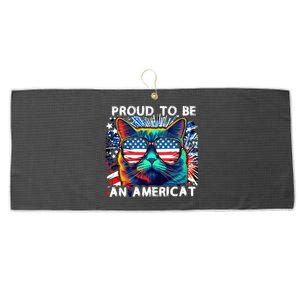 Funny 4th Of July Cat | Proud To Be An Americat Large Microfiber Waffle Golf Towel