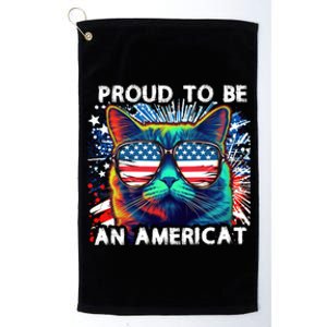 Funny 4th Of July Cat | Proud To Be An Americat Platinum Collection Golf Towel