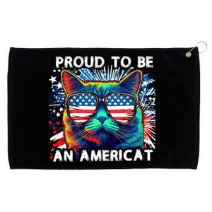 Funny 4th Of July Cat | Proud To Be An Americat Grommeted Golf Towel