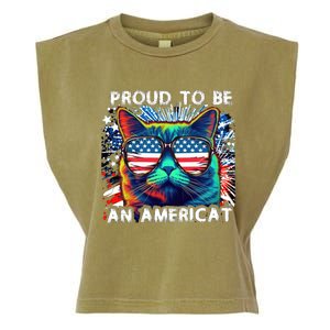 Funny 4th Of July Cat | Proud To Be An Americat Garment-Dyed Women's Muscle Tee