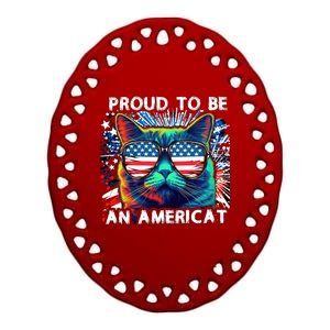 Funny 4th Of July Cat | Proud To Be An Americat Ceramic Oval Ornament