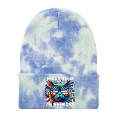 Funny 4th Of July Cat | Proud To Be An Americat Tie Dye 12in Knit Beanie