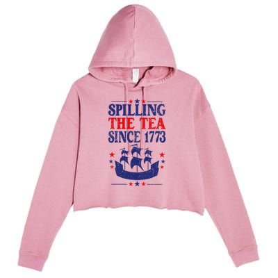 Fun 4th Of July Spilling The Tea Since 1773 Teacher Crop Fleece Hoodie