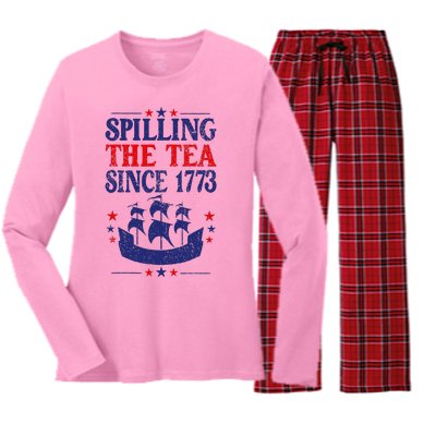 Fun 4th Of July Spilling The Tea Since 1773 Teacher Women's Long Sleeve Flannel Pajama Set 