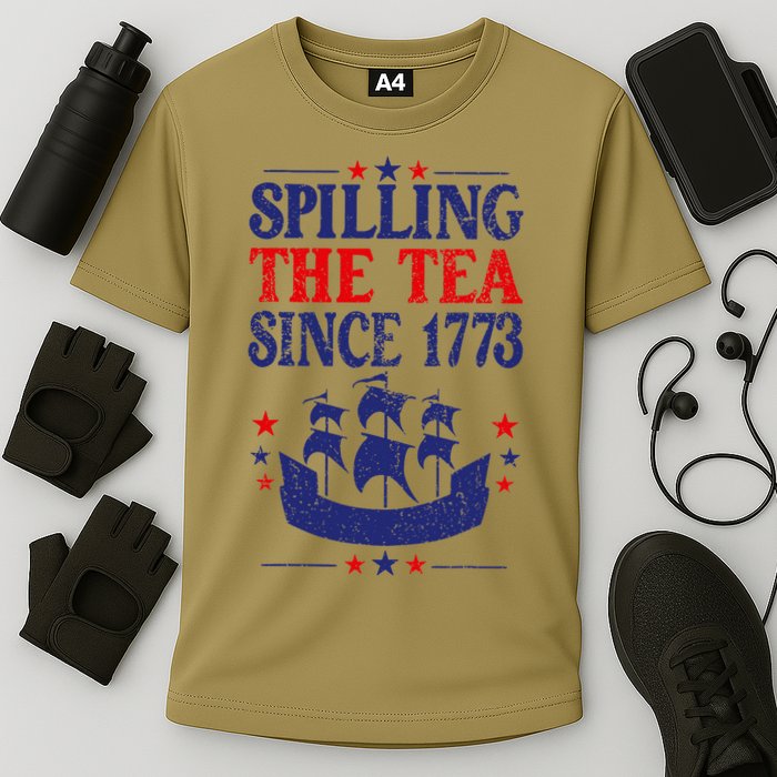 Fun 4th Of July Spilling The Tea Since 1773 Teacher Cooling Performance Crew T-Shirt
