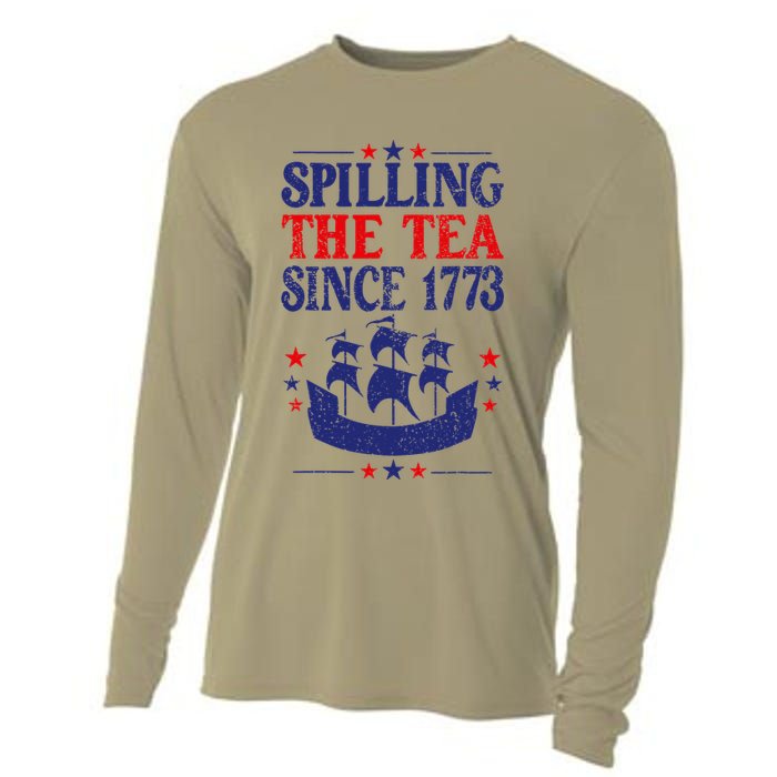 Fun 4th Of July Spilling The Tea Since 1773 Teacher Cooling Performance Long Sleeve Crew