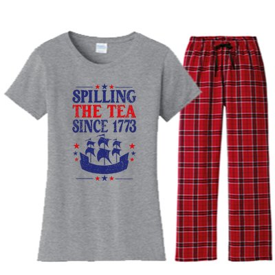 Fun 4th Of July Spilling The Tea Since 1773 Teacher Women's Flannel Pajama Set