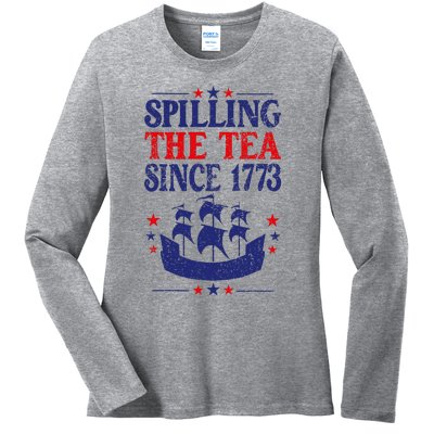 Fun 4th Of July Spilling The Tea Since 1773 Teacher Ladies Long Sleeve Shirt