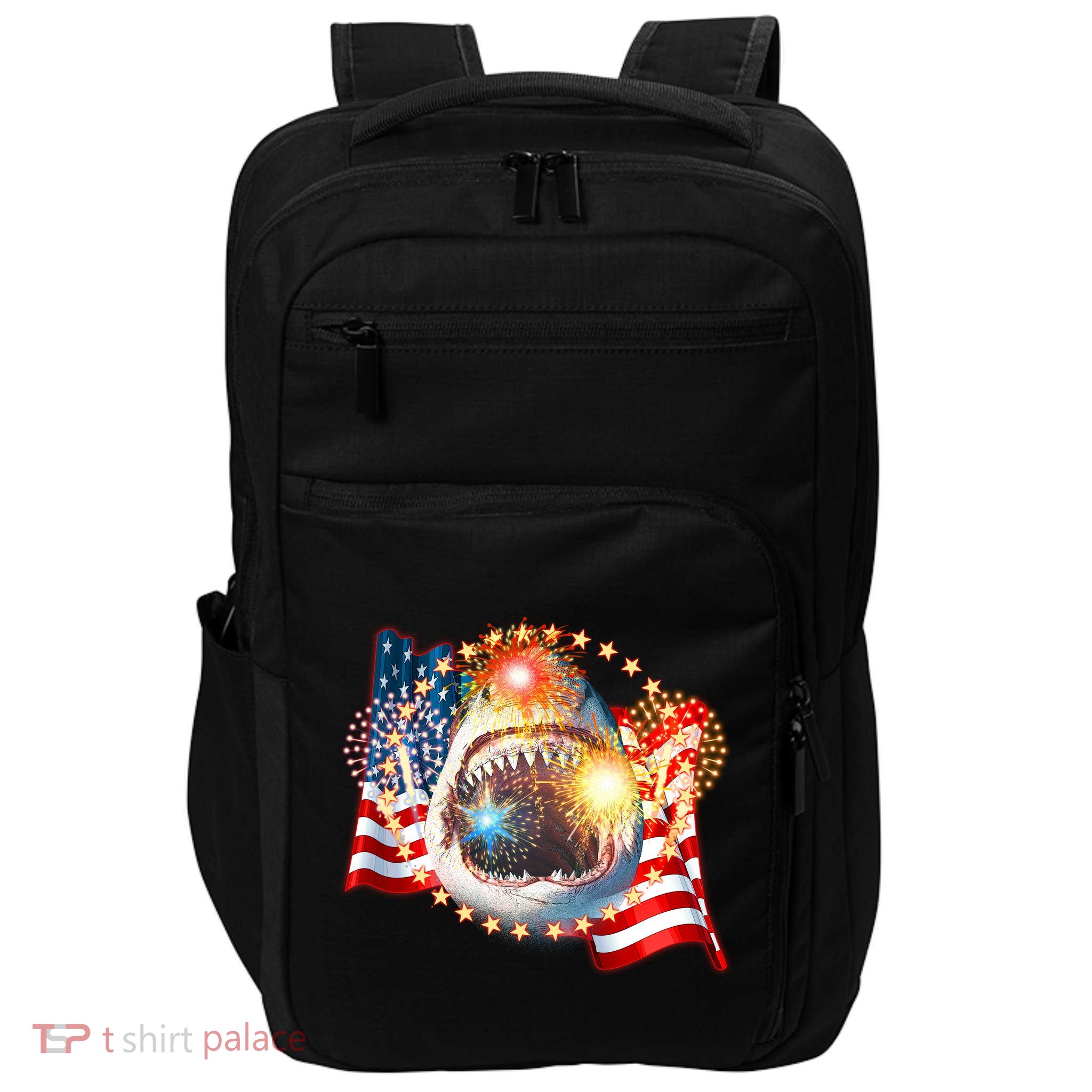 Fourth 4th Of July Fireworks Shark Impact Tech Backpack