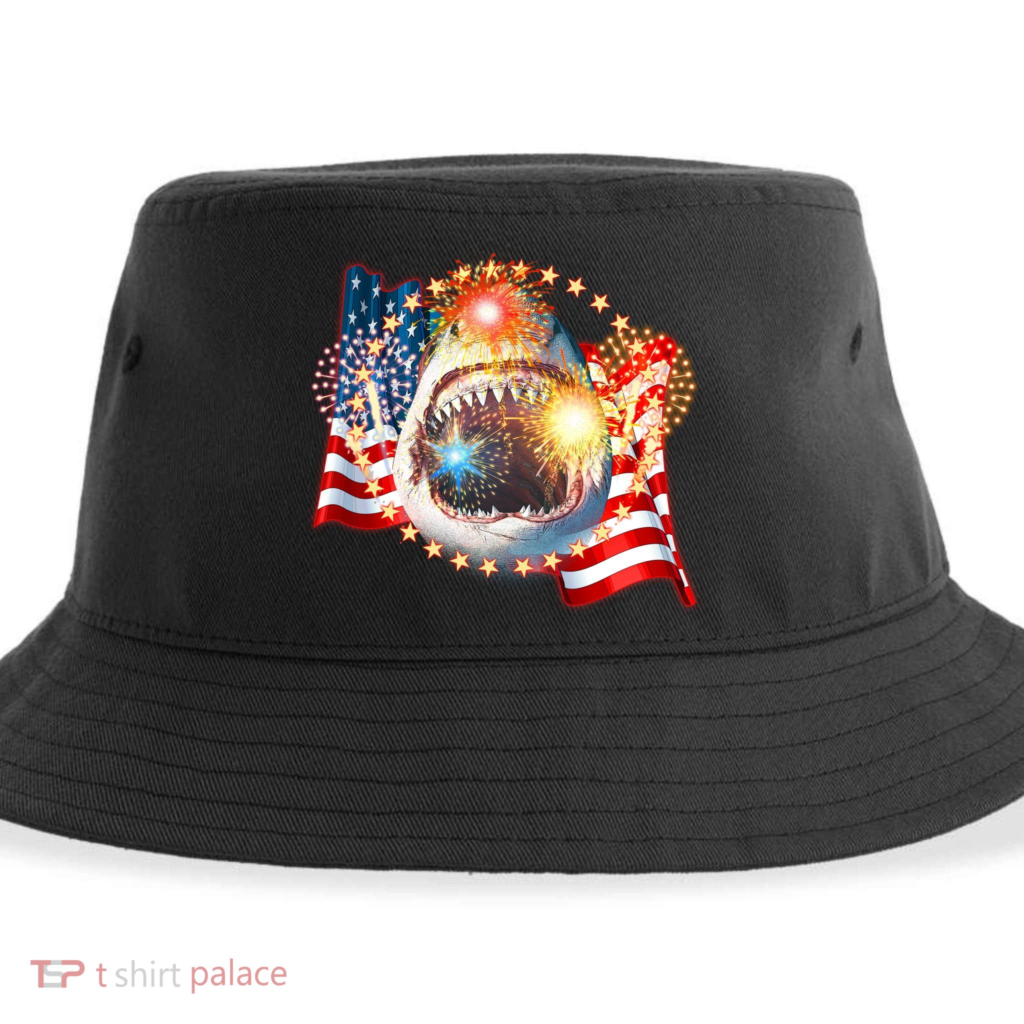Fourth 4th Of July Fireworks Shark Sustainable Bucket Hat