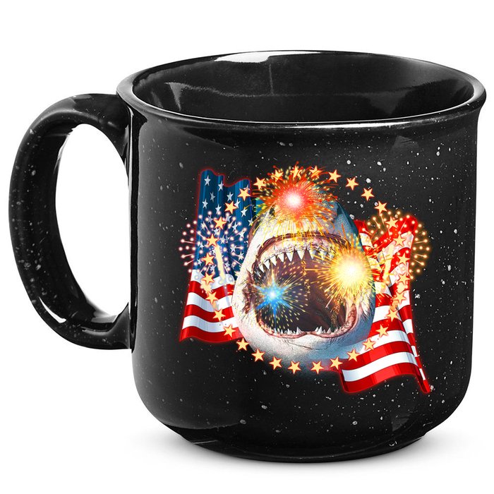 Fourth 4th Of July Fireworks Shark 15oz Campfire Ceramic Mug