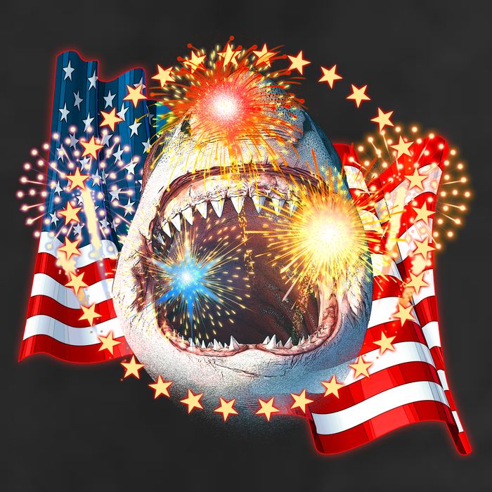 Fourth 4th Of July Fireworks Shark 15oz Campfire Ceramic Mug