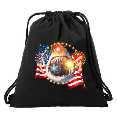 Fourth 4th Of July Fireworks Shark Drawstring Bag