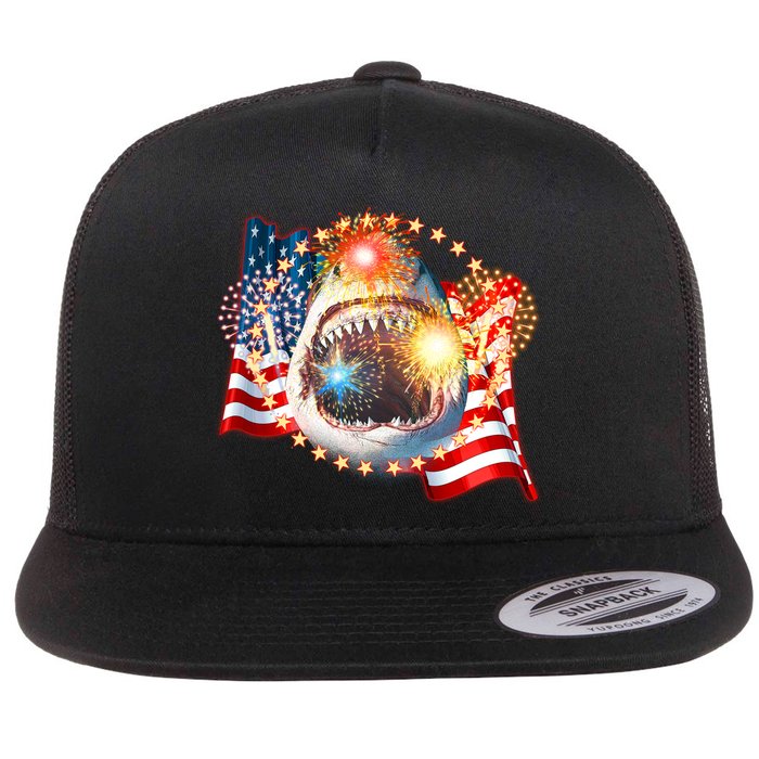 Fourth 4th Of July Fireworks Shark Flatbill Hat