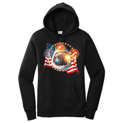 Fourth 4th Of July Fireworks Shark Women's Pullover Hoodie
