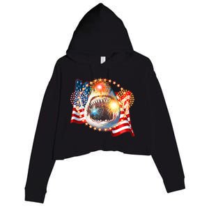 Fourth 4th Of July Fireworks Shark Crop Fleece Hoodie