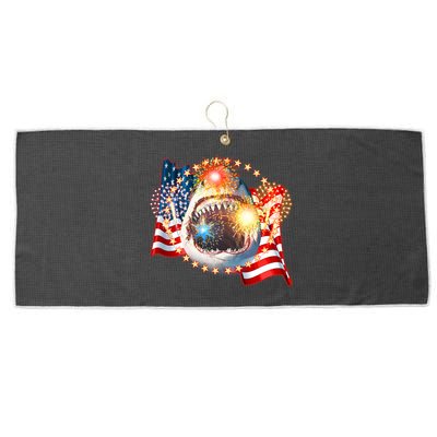 Fourth 4th Of July Fireworks Shark Large Microfiber Waffle Golf Towel