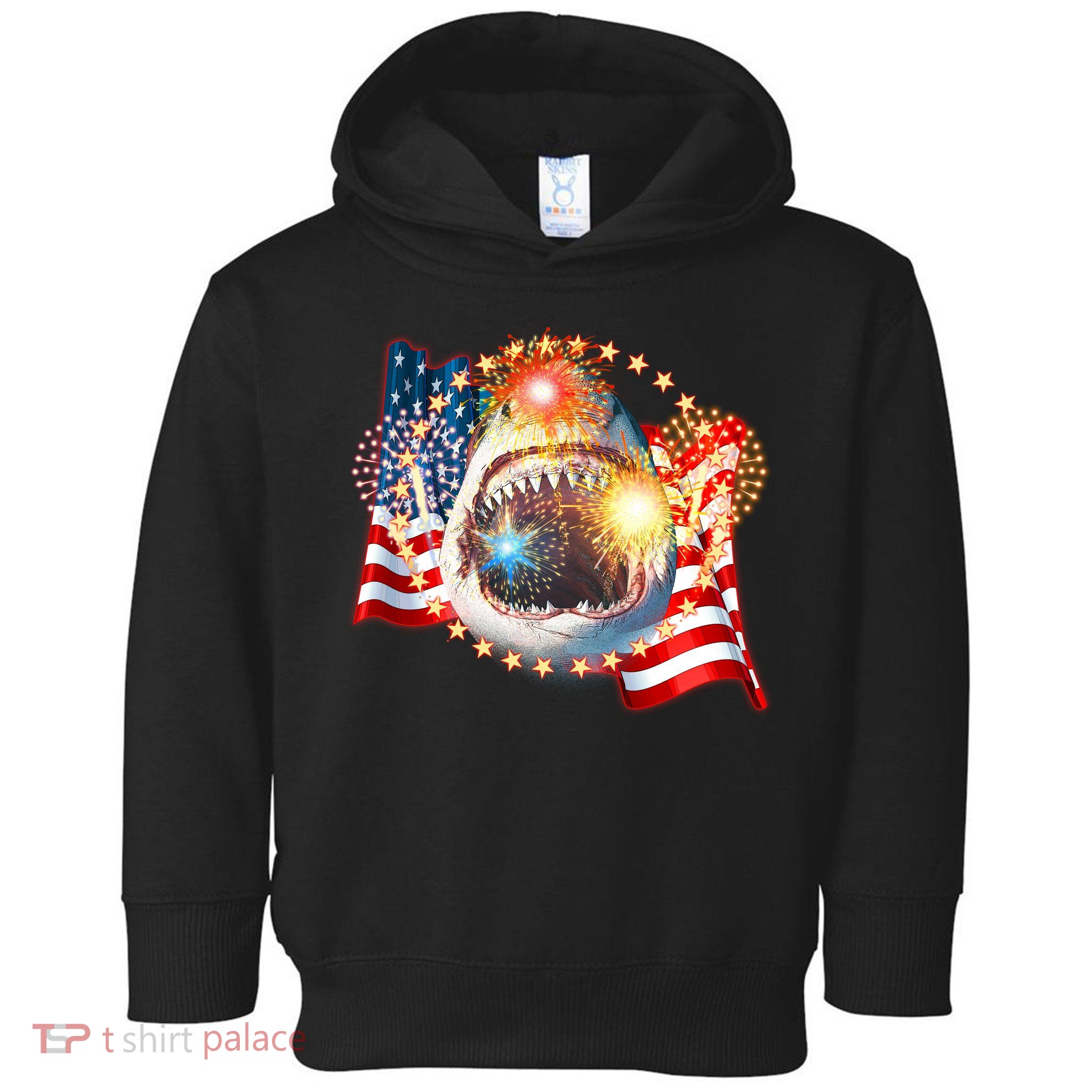 Fourth 4th Of July Fireworks Shark Toddler Hoodie