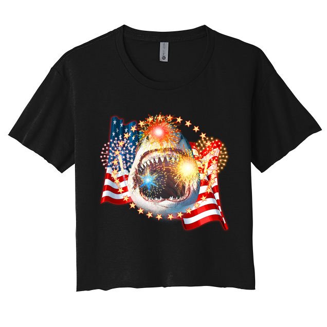 Fourth 4th Of July Fireworks Shark Crop Top