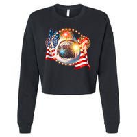 Fourth 4th Of July Fireworks Shark Cropped Pullover Crew