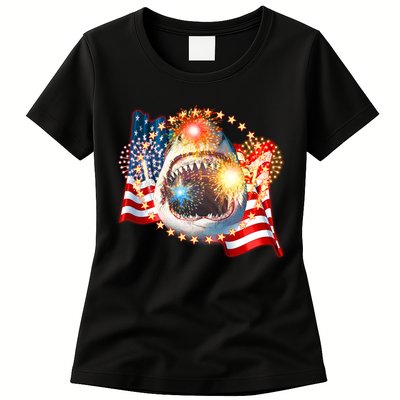 Fourth 4th Of July Fireworks Shark Womens T-Shirt